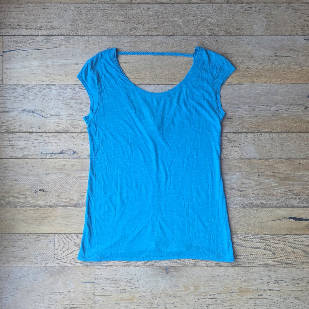 NWT Aerie Blue Back Lace Bow Scoop Neck Short Sleeve Tee coquette girly